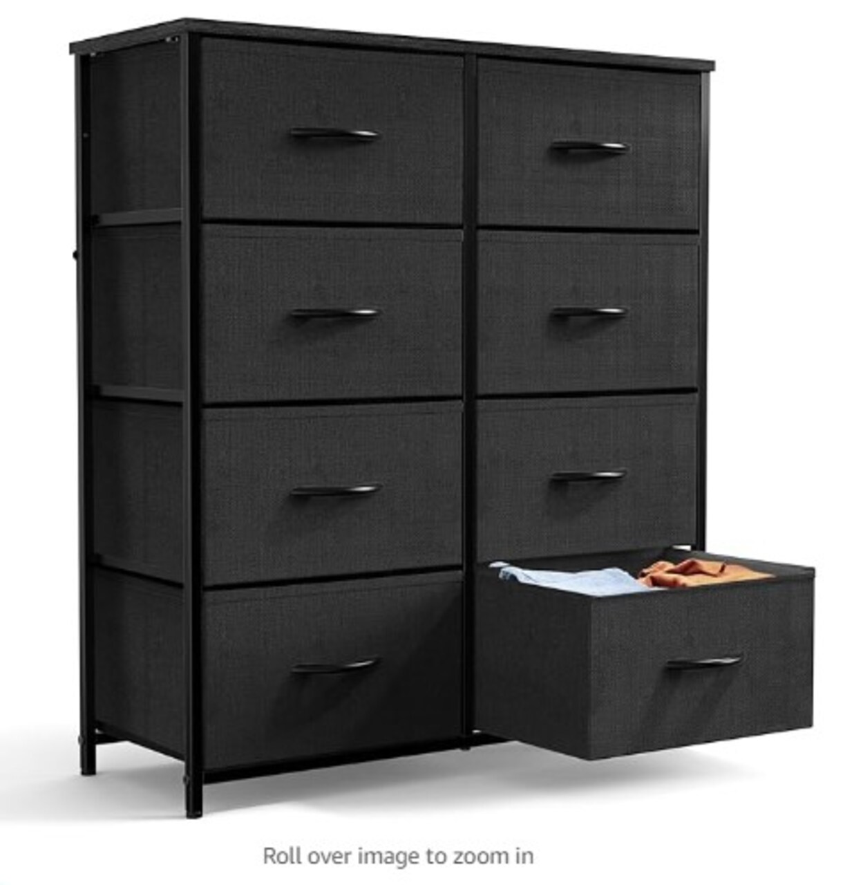 Dresser: Drawer Dresser for Bedroom Drawer Organizer: Steel Frame, Wood Top for Bedroom, Closet, and Entryway; Fabric Storage Tower with Eight Drawers; Chest of Drawers with Fabric Bins
